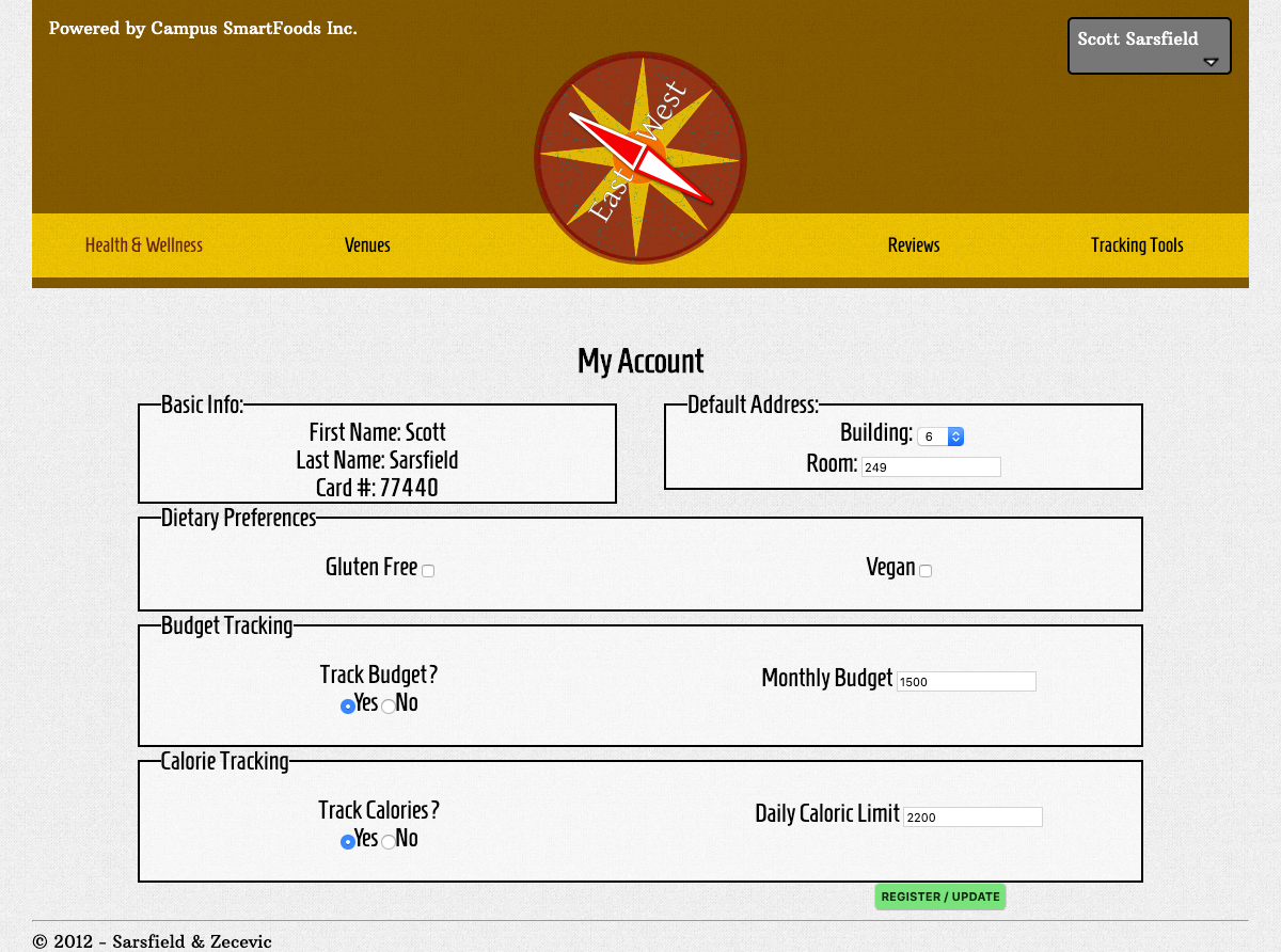 Campus Smart Foods - My Account Settings Page